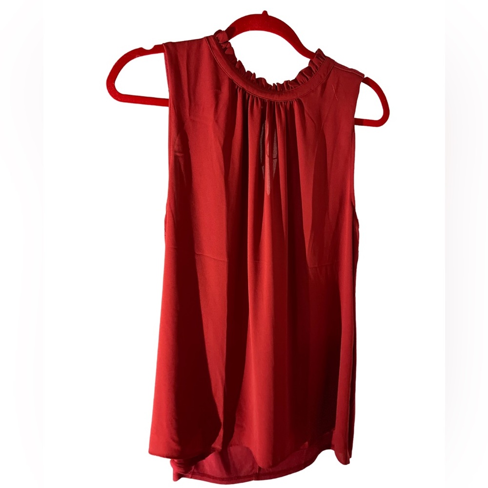 Loft Women's Red Sleeveless Ruffle-Neck Top Size Large